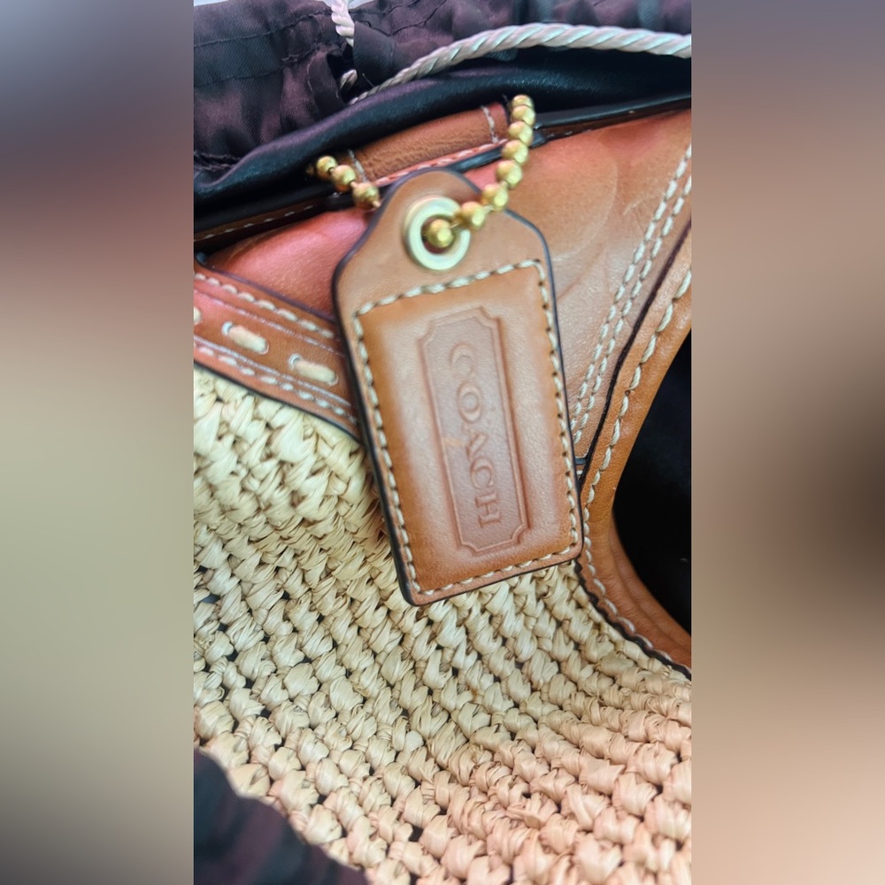 Coach, Brown and Tan raffia and leather Woven Handbag - Picture 9 of 11